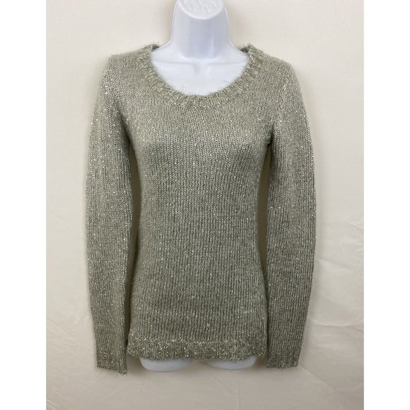 Rue 21 Small Gray Silver Sparkly Sequin Acrylic Wool Long Sleeve Knit Sweater - Picture 1 of 12